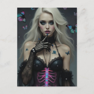 Carte Postale Lingerie sexy Os Bones Papillons Gothique Dame Blo