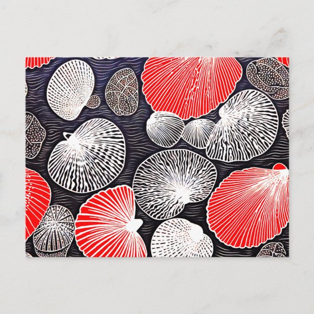 Carte Postale Linogravure de Coquilles Saint-Jacques sur la Plag (Devant)