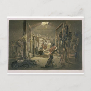Carte Postale L'intérieur de la cabane d'un chef mandan, plaque