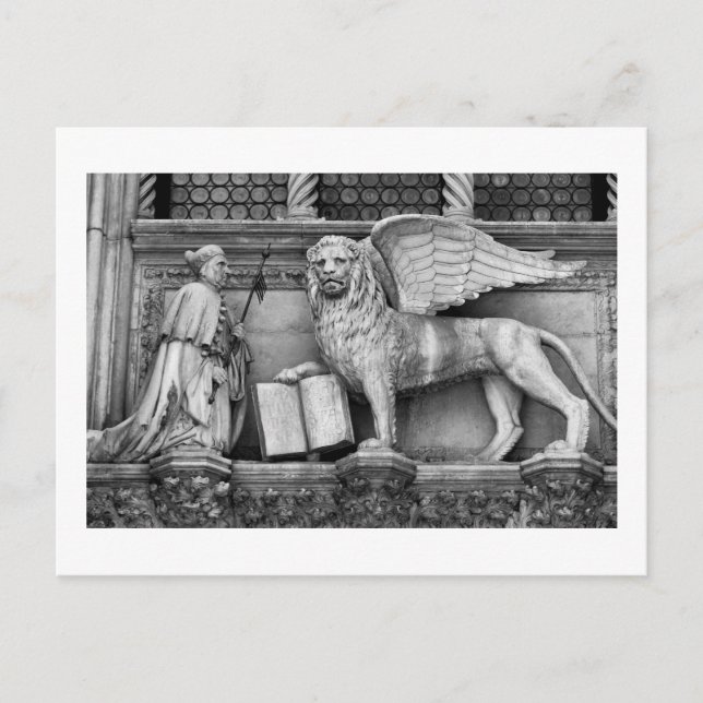 CARTE POSTALE LION À VENT DE VENISE B/W (Devant)