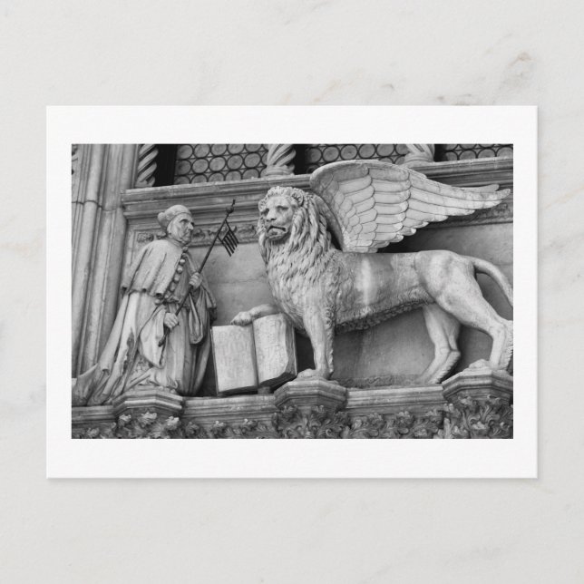 CARTE POSTALE LION À VENT DE VENISE B/W (Devant)