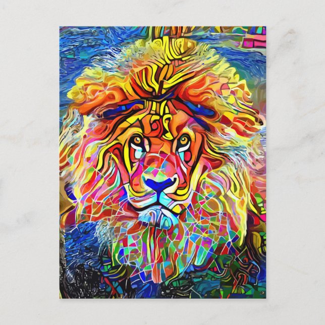 Carte Postale Lion Art Bold Abstrait Portrait Peinture (Devant)