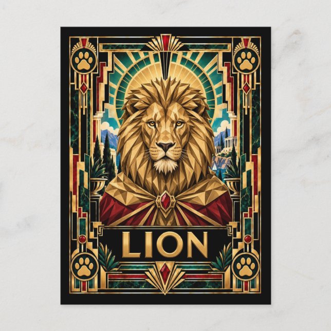 Carte Postale Lion, Art Déco Faune (Devant)