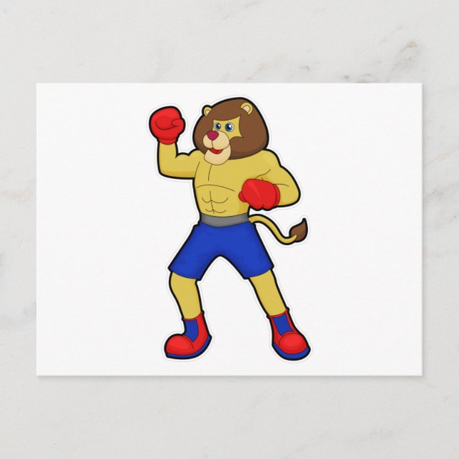 Carte Postale Lion at Boxing with Boxing gloves (Devant)
