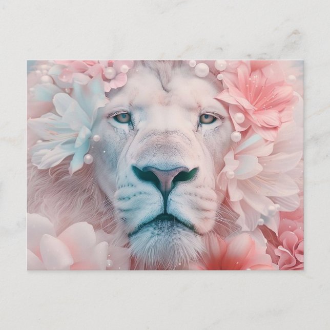 Carte Postale Lion aux fleurs (Devant)