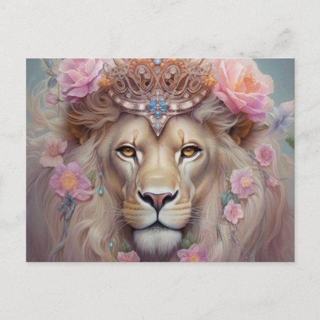 Carte Postale Lion aux fleurs (Devant)