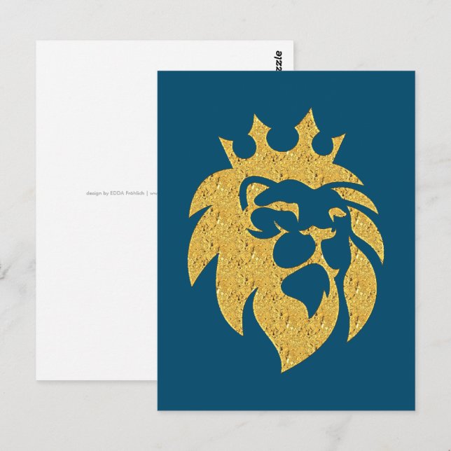 Carte Postale Lion Avec Couronne - Style Or 1 (Devant / Derrière)