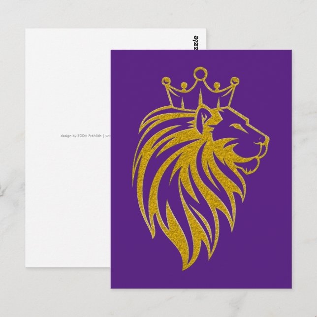 Carte Postale Lion Avec Couronne - Style Or 2 (Devant / Derrière)