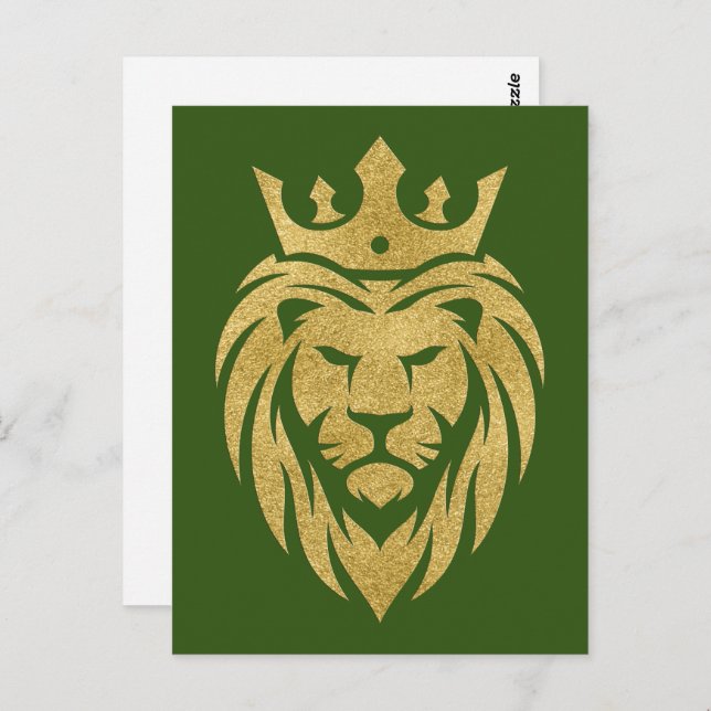 Carte Postale Lion Avec Couronne - Style Or 3 (Devant / Derrière)
