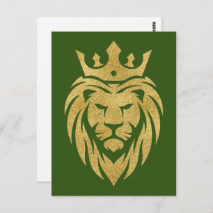 Carte Postale Lion Avec Couronne - Style Or 3