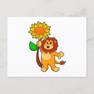 Carte Postale Lion avec Fleur Tournesol