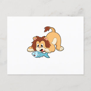 Carte Postale Lion avec poisson