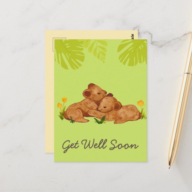 Carte Postale Lion bébé mignon et encouragement bien vert (Devant/Arrière en situation)