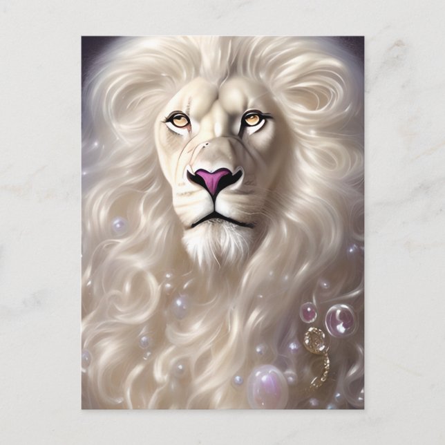 Carte Postale Lion blanc magique pleine face (Devant)