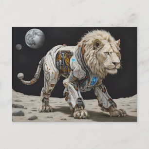 Carte Postale Lion blanc robotique à la surface de la lune