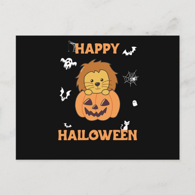 Carte Postale Lion En Lions Doux Citrouilles Joyeux Halloween (Devant)