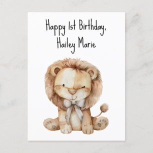 Carte Postale Lion en peluche personnalisé pour premier annivers