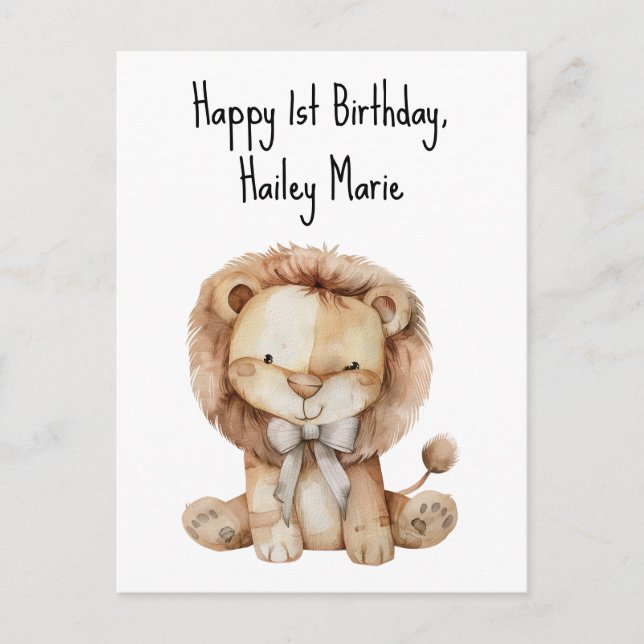 Carte Postale Lion en peluche personnalisé pour premier annivers (Devant)