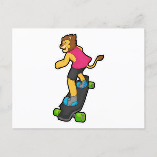 Carte Postale Lion en planche à roulettes avec skateboard