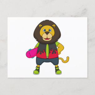 Carte Postale Lion en tant que patineur avec skateboard