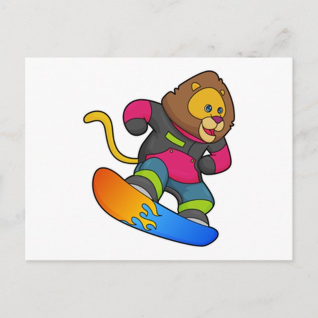 Carte Postale Lion en tant que Snowboarder avec Snowboard (Devant)