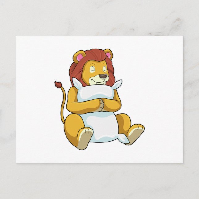 Carte Postale Lion endormi avec un oreiller (Devant)