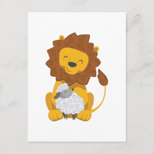 CARTE POSTALE LION ET AGNEAU
