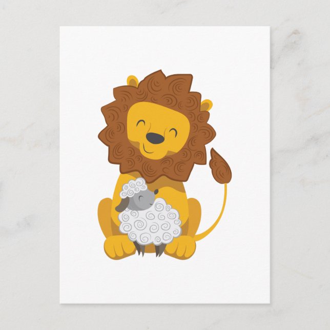 CARTE POSTALE LION ET AGNEAU (Devant)