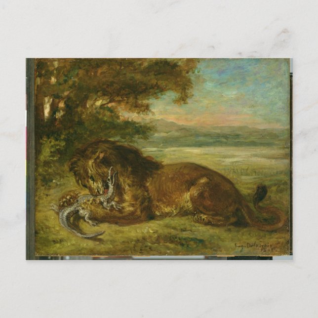 Carte Postale Lion et Alligator, 1863 (Devant)
