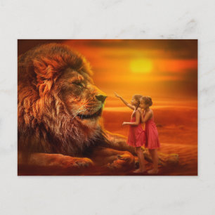Carte Postale Lion et enfants
