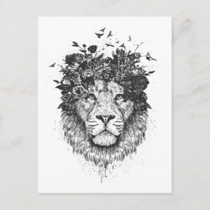 Carte Postale Lion floral (noir et blanc)