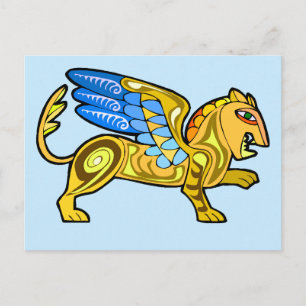 Carte Postale Lion Griffin à ailes médiévales