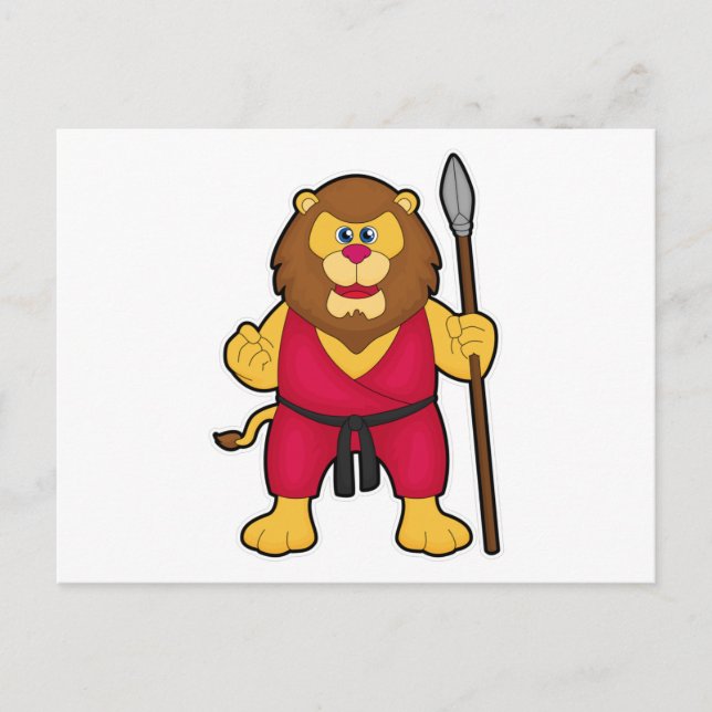 Carte Postale Lion Guerrier avec Lance (Devant)