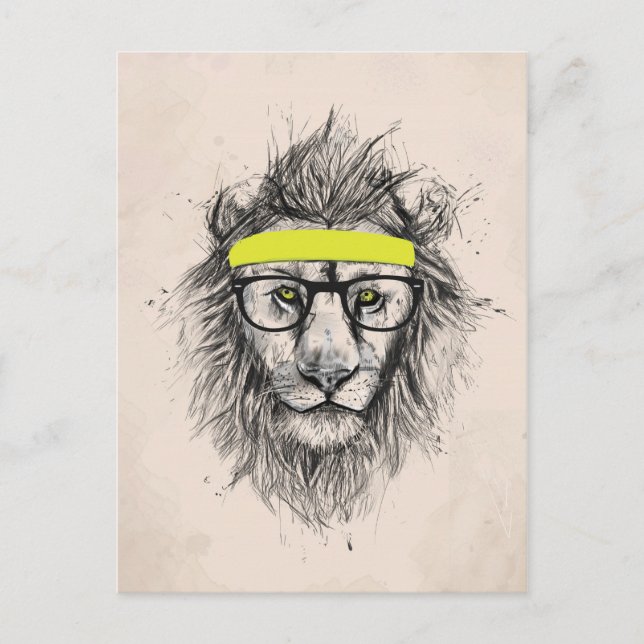 Carte Postale lion hipster (arrière - plan léger) (Devant)