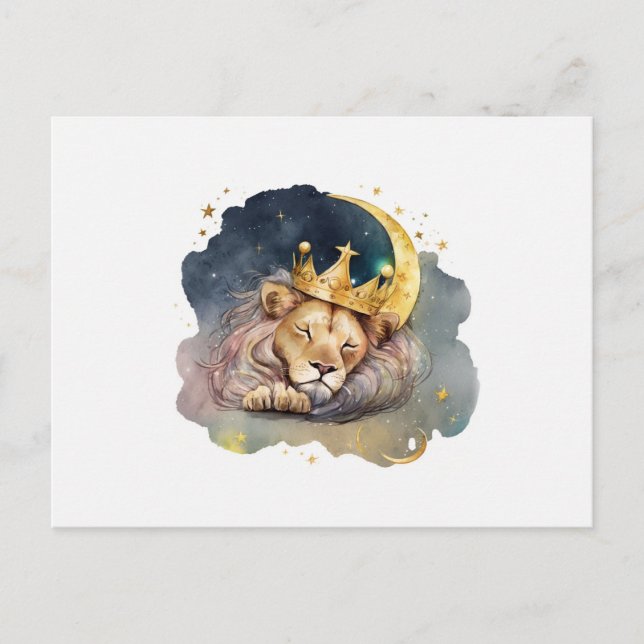 Carte Postale Lion Mignonne Roi Dormir Sur La Lune (Devant)