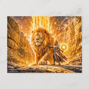 Carte Postale Lion Mystique du Zodiaque dans une Scène de Fantai