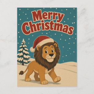 Carte Postale Lion Neige Cour Animal Noël