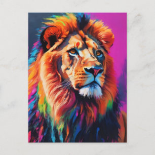 Carte Postale Lion Portrait Peinture Art