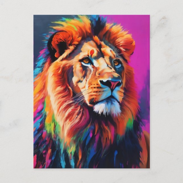 Carte Postale Lion Portrait Peinture Art (Devant)