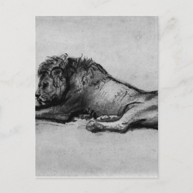 Carte Postale Lion reposant par Rembrandt (Devant)