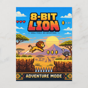Carte Postale Lion, Rétro Pixel Art 8-Bit