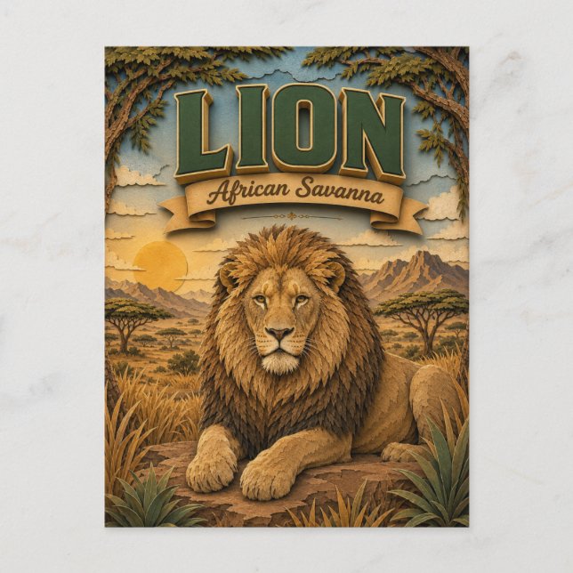 Carte Postale Lion Savane Africaine POPCUT (Devant)