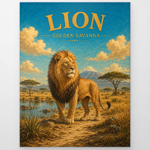 Carte Postale Lion Savane Dorée Aquarelle GeoSaga