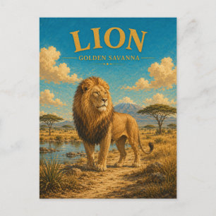 Carte Postale Lion Savane Dorée Aquarelle GeoSaga