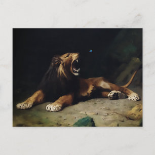 Carte Postale Lion Snapping à un papillon