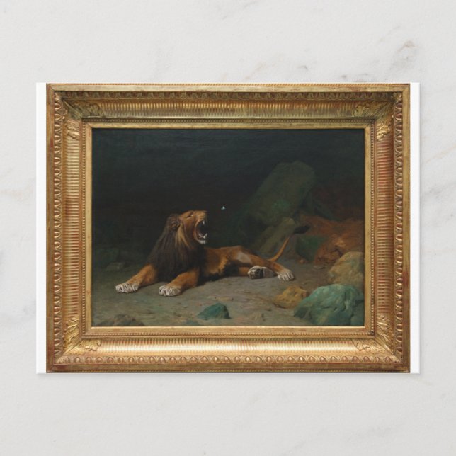 Carte Postale Lion Snapping à un papillon par Jean-Leon Gerome (Devant)