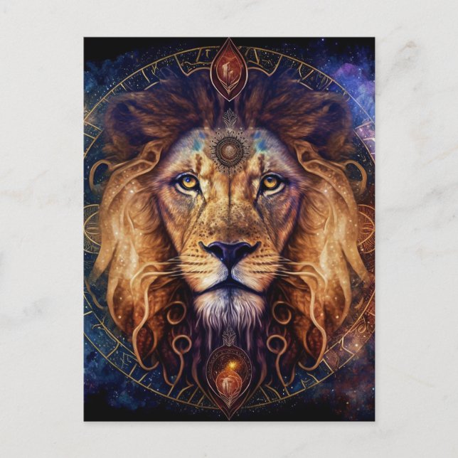 Carte Postale Lion Spirit Mandala Art Visionnaire (Devant)