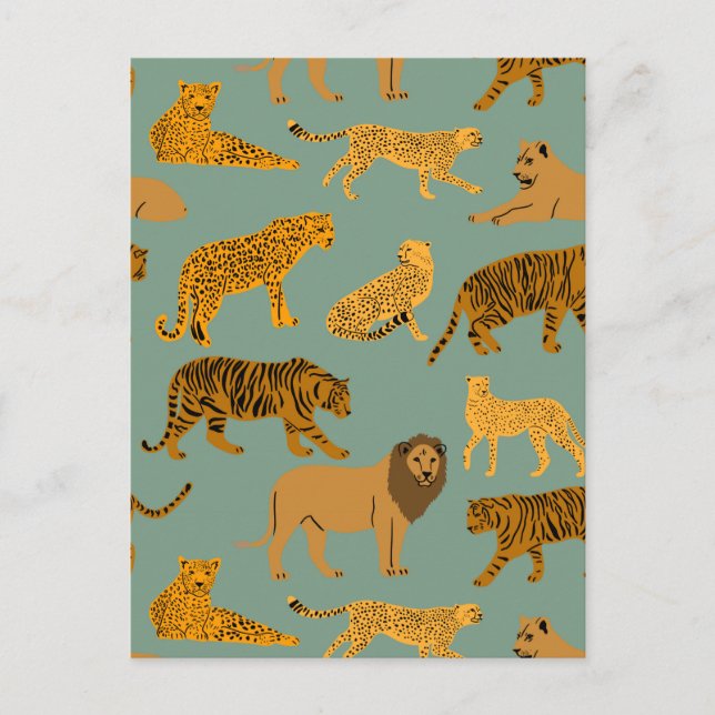 Carte Postale Lion, tigre et Motif léopard (Devant)