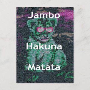 Carte Postale Lion Vert avec des Lunettes Roses "Hakuna Matata"