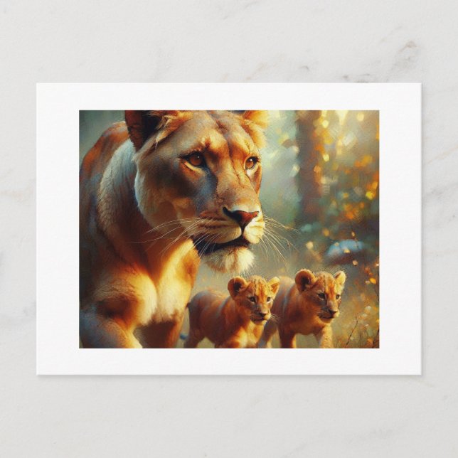 Carte Postale Lioness avec les petits, (Devant)